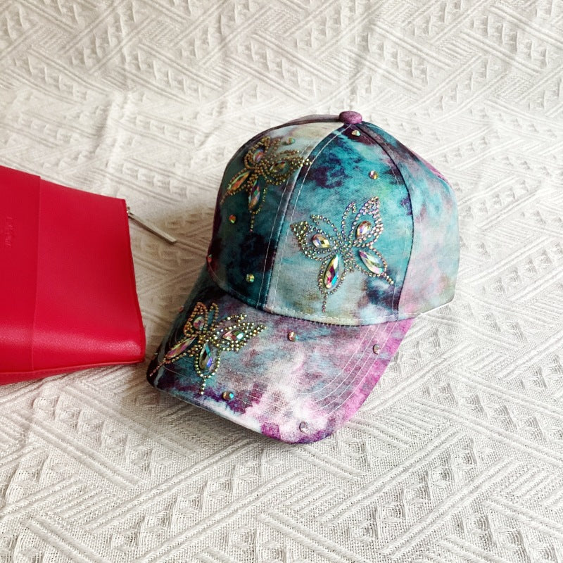 Wholesale Hot Diamond Glass Diamond Butterfly Baseball Cap